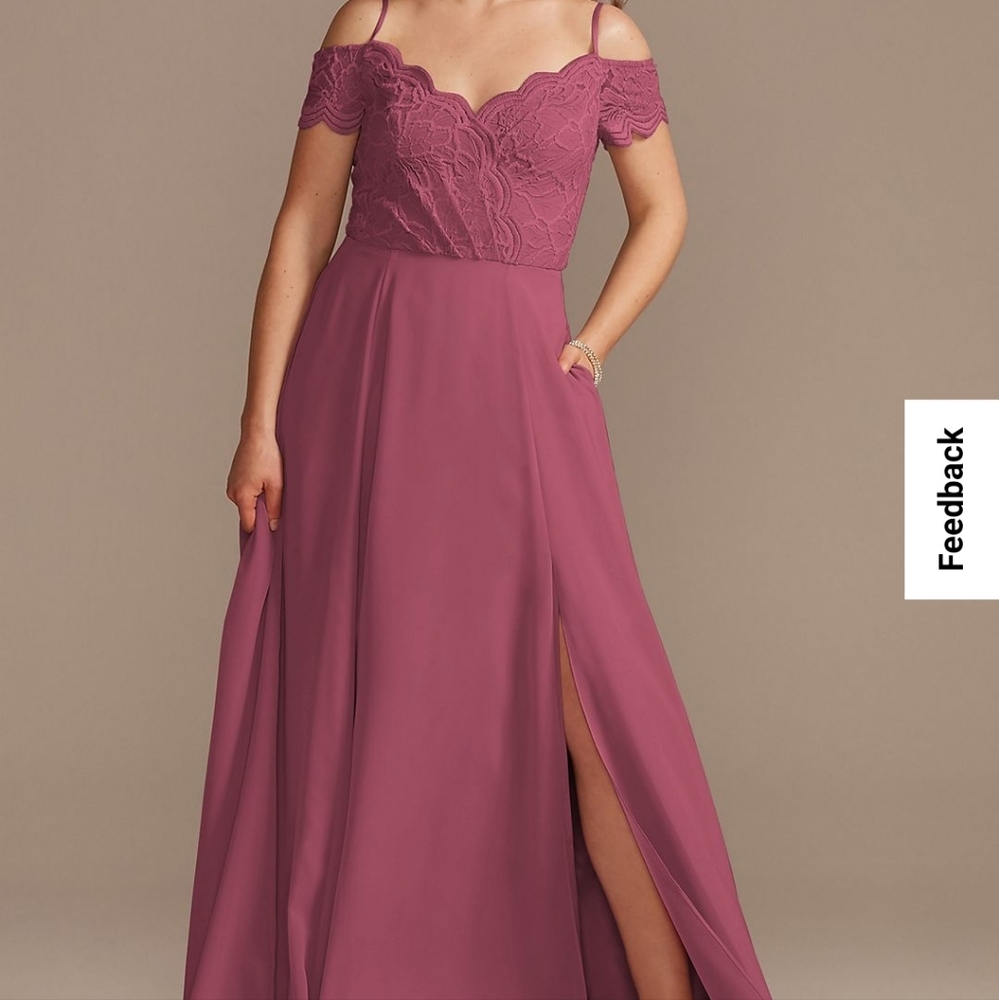 Lace Chiffon Off-Shoulder Long Bridesmaid DressCELEBRATE DB STUDIOF20358